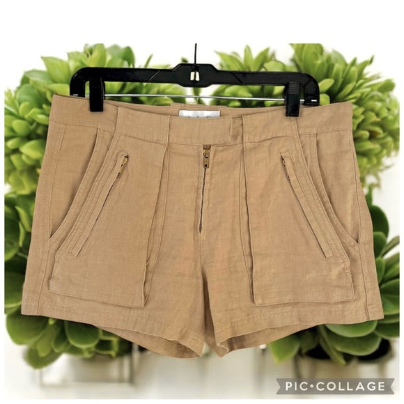 A.L.C. LINEN TAN CARGO SHORTS - Picture 2 of 4
